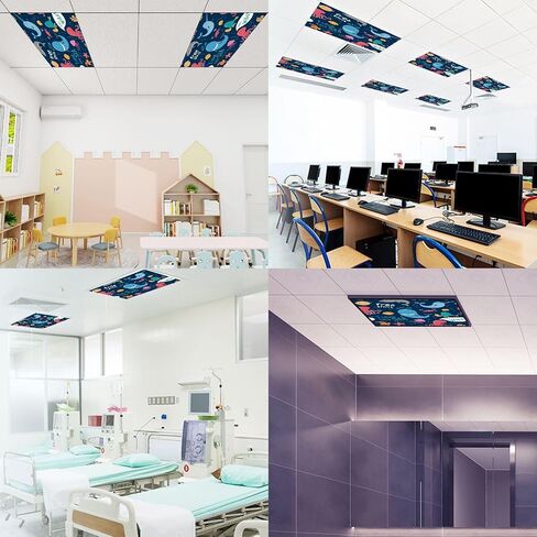6 Pack Fluorescent Light Covers for Ceiling Lights Cute funny animals seamless Infantile Style nursery art Magnetic Light Filters Diffuser Shade for Classroom Home Office School in Saudi Arabia