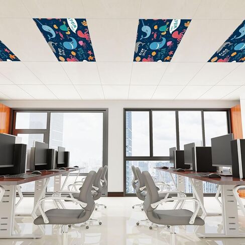 6 Pack Fluorescent Light Covers for Ceiling Lights Cute funny animals seamless Infantile Style nursery art Magnetic Light Filters Diffuser Shade for Classroom Home Office School in Saudi Arabia
