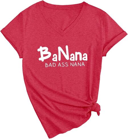 Nana Shirt for Women, Banana Bad Ass Nana Shirt, Funny Grandma V Neck Graphic Short Sleeve Tee T-Shirts in Saudi Arabia
