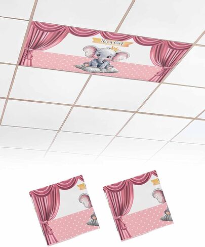 Fluorescent Light Covers, Pink Elephant Light Covers for Ceiling Lights Classroom/Office, Watercolor Cute Cartoon Animals Ceiling Lightcover Magnetic Lightfiltering Shades 2Pcs in Saudi Arabia