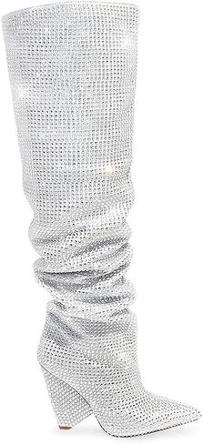 Liliana Women's Pointed Toe Fashion Rhinestones Boots Over Knee High Slouch Pull On Boots in Kuwait