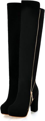 Uniquelly Womens Over The Knee Boots Chunky High Heel Platform Riding Boots Round Toe Side Zipper Long Boots Winter Dress Shoes in Saudi Arabia