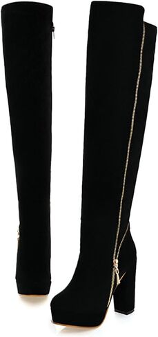 Uniquelly Womens Over The Knee Boots Chunky High Heel Platform Riding Boots Round Toe Side Zipper Long Boots Winter Dress Shoes in Saudi Arabia