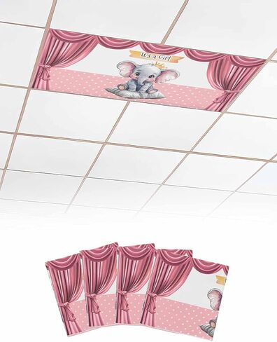 Fluorescent Light Covers, Pink Elephant Light Covers for Ceiling Lights Classroom/Office, Watercolor Cute Cartoon Animals Ceiling Lightcover Magnetic Lightfiltering Shades 2Pcs in Saudi Arabia