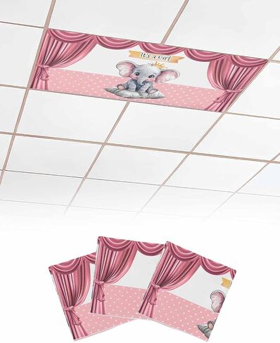 Fluorescent Light Covers, Pink Elephant Light Covers for Ceiling Lights Classroom/Office, Watercolor Cute Cartoon Animals Ceiling Lightcover Magnetic Lightfiltering Shades 2Pcs in Saudi Arabia