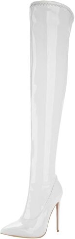 UniqueStride Women's Patent Leather Thigh High GoGo Boots Stiletto High Heels Pointed Toe Side Zip up Over the Knee Boots in Saudi Arabia