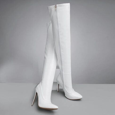 UniqueStride Women's Patent Leather Thigh High GoGo Boots Stiletto High Heels Pointed Toe Side Zip up Over the Knee Boots in Saudi Arabia
