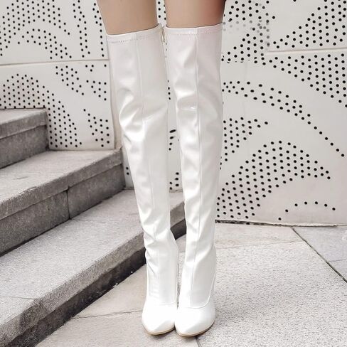 UniqueStride Women's Patent Leather Thigh High GoGo Boots Stiletto High Heels Pointed Toe Side Zip up Over the Knee Boots in Saudi Arabia