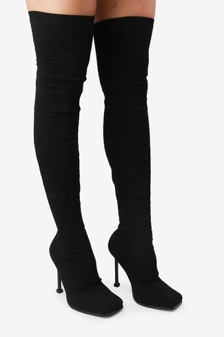 Women's Over The Knee Heels Boots High Heel Stretch Knit Pointed To Thigh Long Boots in Saudi Arabia