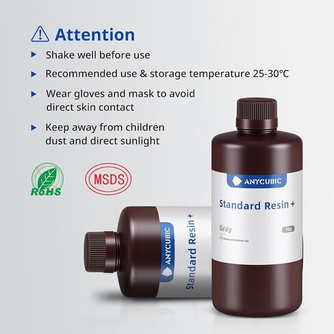 راتنج الطابعة ثلاثي الأبعاد القياسي المحسن من ANYCUBIC، راتنج المعالجة السريعة بالأشعة فوق البنفسجية 405 نانومتر SLA، دقة عالية وبوليمر ضوئي سريع لطباعة LCD/DLP/SLA ثلاثية الأبعاد بقدرة 8K (رمادي، 1000 جم) in Saudi Arabia