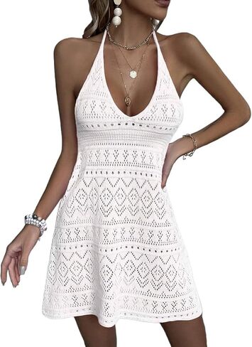 swimsuit coverup for women Knit V-Neck Hollow Sleeveless Dress in Saudi Arabia