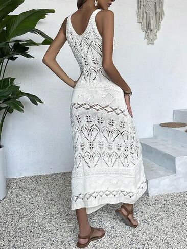 swimsuit coverup for women Sleeveless Knit Hollow Out Camisole, Elegant Elegant Beach dress in Saudi Arabia