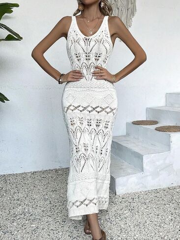 swimsuit coverup for women Sleeveless Knit Hollow Out Camisole, Elegant Elegant Beach dress in Saudi Arabia