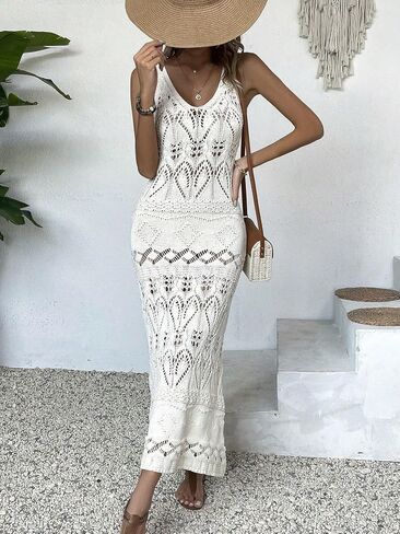 swimsuit coverup for women Sleeveless Knit Hollow Out Camisole, Elegant Elegant Beach dress in Saudi Arabia