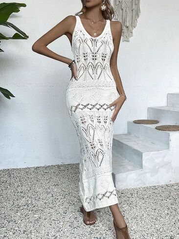 swimsuit coverup for women Sleeveless Knit Hollow Out Camisole, Elegant Elegant Beach dress in Saudi Arabia