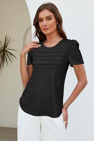 OUGES Womens 2025 قمصان الأمومة مطاطية على الأكمام قصيرة طاقم الرقبة تونك الصيف ملابس الحمل غير الرسمية in Saudi Arabia