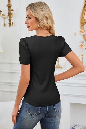 OUGES Womens 2025 قمصان الأمومة مطاطية على الأكمام قصيرة طاقم الرقبة تونك الصيف ملابس الحمل غير الرسمية in Saudi Arabia
