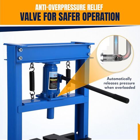 Garvee Hydraulic Press 12 Ton, H-Frame Garage Floor Hydraulic Press with 2 Press Plates, Heavy Duty Adjustable Hydraulic Press Machine for Auto Repair, Overload Protection & Rust Resistant, Blue in Kuwait