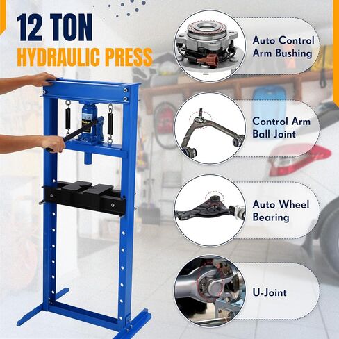 Garvee Hydraulic Press 12 Ton, H-Frame Garage Floor Hydraulic Press with 2 Press Plates, Heavy Duty Adjustable Hydraulic Press Machine for Auto Repair, Overload Protection & Rust Resistant, Blue in Kuwait