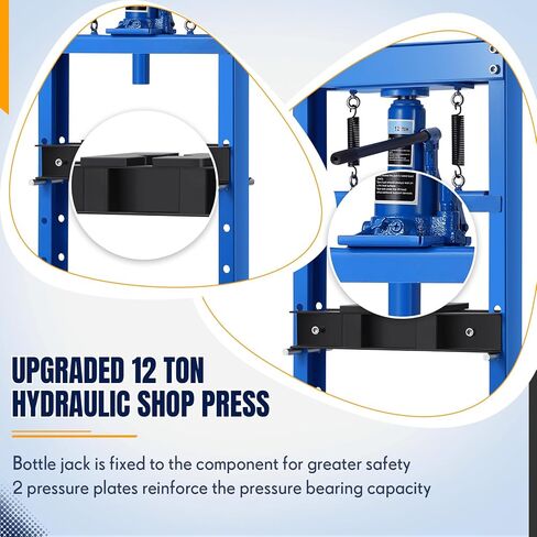 Garvee Hydraulic Press 12 Ton, H-Frame Garage Floor Hydraulic Press with 2 Press Plates, Heavy Duty Adjustable Hydraulic Press Machine for Auto Repair, Overload Protection & Rust Resistant, Blue in Kuwait