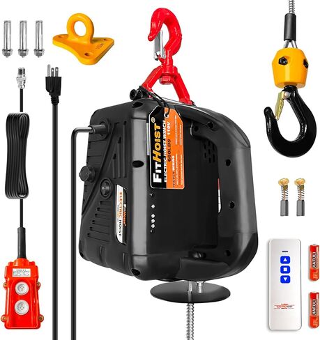 1100LBS Electric Hoist Winch 2-in-1 | 110V 1500W Portable Manual & Remote Control Lifting Power | 16ft/min Vertical & Horizontal Lift | Overload Protection | Perfect for Towing and Lifting in Kuwait