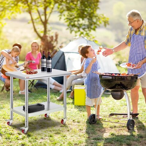 طاولة عمل من الفولاذ المقاوم للصدأ مقاس 36 × 24 بوصة من Vevor Mophorn مع 4 عجلات، طاولة عمل لإعداد الطعام شديدة التحمل لمطعم المطبخ التجاري، فضي in Kuwait