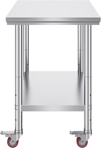 طاولة عمل من الفولاذ المقاوم للصدأ مقاس 36 × 24 بوصة من Vevor Mophorn مع 4 عجلات، طاولة عمل لإعداد الطعام شديدة التحمل لمطعم المطبخ التجاري، فضي in Kuwait