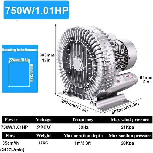 منفاخ حلقة دوامة ، منفاخ تجديدي ، 120W-1100W مضخة الهواء الكهربائية ، مضخة مياه 220 فولت لتهوية ماء مياه الصرف الصحي in Kuwait