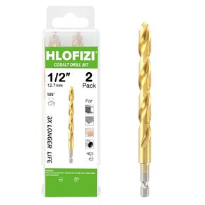 1/2" Cobalt Drill Bit with Hex Shank (1 Pack), Impact Titanium Twist Drill Bits for Metal, Stainless Steel, Cast Iron and Wood