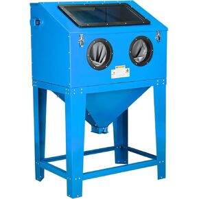 MOTORHOT 90 Gallon Sandblasting Cabinet,40-80PSI Sand Blasting Cabinet with Glass Viewing Windows/LED Light, Heavy Duty Sand Blaster with 4 Nozzles & Blasting Gun for Paint, Rust Removal(Blue)