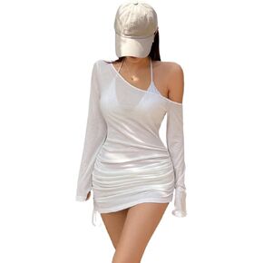 Women Swimsuit Cover Up Sexy Tie Strap Ruched Beach Cover Up Swimsuit Wrap