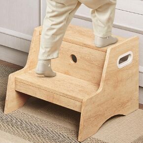 HOOBRO Kids Step Stool, Wooden Kids Potty Training Stool, Children's Stool with Handles and Safety Non-Slip Pads, Easy to Move, for Bedroom, Living Room, Kitchen, Bathroom, Natural NL05JD01