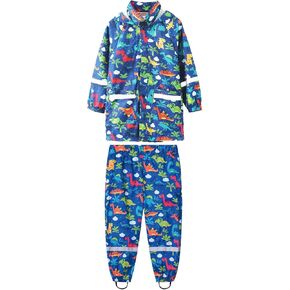 ToddlBy Toddler Boy Girl Raincoat Waterproof Rain Suit Kids Hooded Jacket and Pants Set (Dark Blue, 6-7 Years) a118