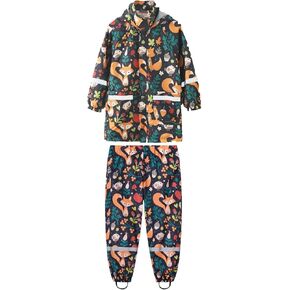 ToddlBy Toddler Boy Girl Raincoat Waterproof Rain Suit Kids Hooded Jacket and Pants Set Children's (Black, 6-7 Years) a113