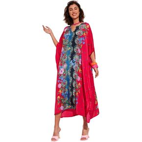 Women's Bohemian Printed Long Kaftan Beach Cover up| One Size Fits | Soft Polyester Maxi Cover-Up