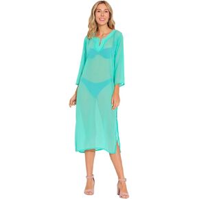 Women's Beach Cover Up Dress, Mint Green,Long Sleeve, Midi Length,Free Size (33536)