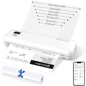 Rongta Portable Printers Wireless for Travel, 300DPI WiFi & Bluetooth Mobile Thermal Inkless Printer for School/Office/Home Use, Compatible with Android,iOS & Laptop (F82)