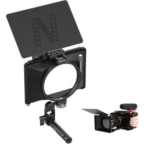 Matte Box Kit for Mirrorless and DSLR with Cameras,15mm Rod Clamp, 15mm Rod with 1/4"" Screw, and 4 Lens Adapter Rings (Φ67/72/77/82mm) Nitze Mini Matte Box