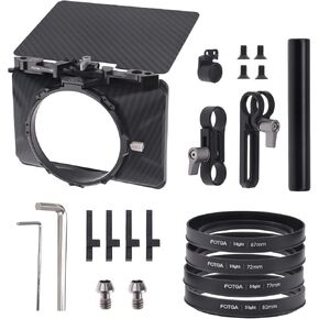 BORTT Matte Box Mini Matte Box Lightweight with Top Flag 15mm Rod 4pcs Lens Adapter Rings(67mm/72mm/77mm/82mm) for Mirrorless Cameras Supporting 4x4in/ 4x5.65in/100x100mm Filters