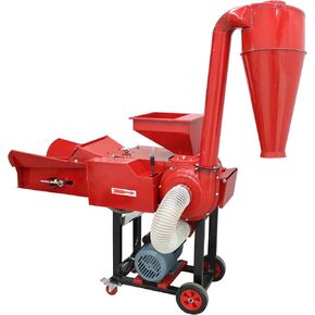 TECHTONGDA Dry-Wet Straw Hay Cutter Crusher Grain Grinder Mill Powder for Corn Wheat Animal Feed with Conveyor 220V