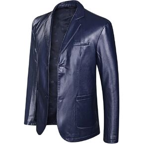 Mens Faux Leather Moto Blazer Classic Casual PU Leather Slim Jacket Stylish Motorcycle 2 Button Lapel Sport Coat