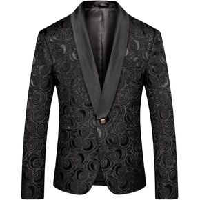 Men's Floral Jacquard Dress Suit Jacket 1 Button Paisley Embroidered Tuxedo Shawl Lapel Blazer for Dinner,Wedding