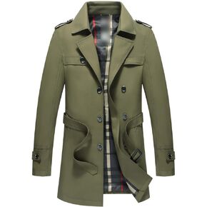 Maiyifu-GJ Mens Casual Double Breasted Trench Coat Casual Lapel Slim Windbreaker Jacket Warm Stylish Long Overcoat with Belt