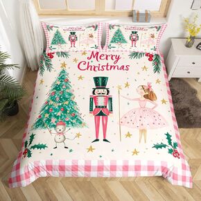 Nutcracker Duvet Cover Toddler Size Merry Christmas Comforter Cover for Teens Adults Kids Xmas Pine Tree Snowflake Bedding Set New Year Festival Breathable 2 Pcs Decorative Bed Cover(No Comforter)