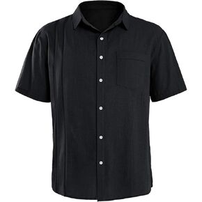 Maiyifu-GJ Men's Short Sleeve Cotton Linen Shirts Lightweight Summer Button Down Shirt Holiday Beach T Shirt with Pocket