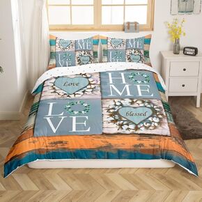 Erosebridal Rustic Floral Comforter Cover Toddler Size, Flower Sweet Love Home Duvet Cover for Kids Teens Adult Women Bedroom Decor, Farmhouse Country Bedding Set Vintage Wood Plank Bed Set 2 Piece