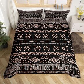 Manfei Western Aztec Stripes Duvet Cover Set Toddler Size,Orange Black Geometric Lines Diamonds Bedding Set,Boho Ethnic Tribal Indian Style Farmhouse Comforter Cover(No Filler) for Kids,2 Pcs