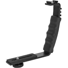 L Flash Bracket, Camera Flash L Bracket Dual Hot Shoes Holder Mount Adapter Mount DV Microphone LED Light for Camcorder Microphone DSLR Flash Stand