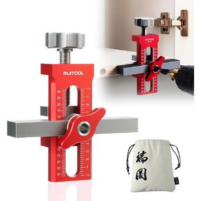 RUITOOL 2-in-1 Cabinet Door Mounting Jig & Rebound Device Tool with Bag, Installation Positioner for Frameless Cabinets Only, Easily Adjustable Aluminium Alloy Cabinet Hardware Jig with 3 Drill Bits