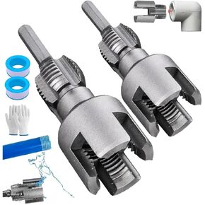 Integrated Internal & External Pipe Threading Tool, Pipe Thread Cutting Tool, PVC Rethreading Tool for Water Pipes,1/2" (DN15) 3/4" (DN20) Pipe Sizes Rethreading Tool Kit (1/2"+3/4")